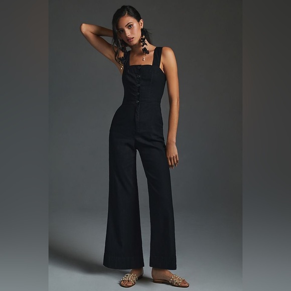 Anthropologie Button Down Jumpsuit Black size 12
